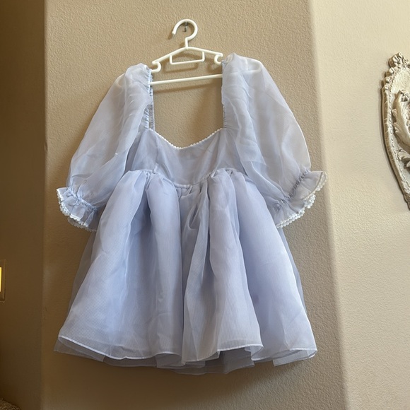 NWT Selkie Puff dress in baby blue pin stripe - Picture 2 of 11